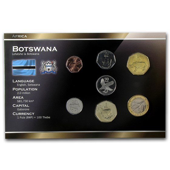 Botswana 5 Thebe-5 Pula Coin Set Unc Botswana 5 Thebe-5 Pula Coin Set Unc